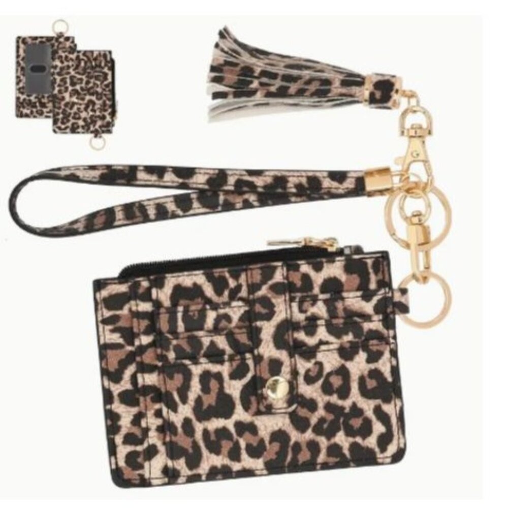 RFID Blocking Leather Card Holder Wallet With Keychain Wristlet & Tassel 9 Card‎